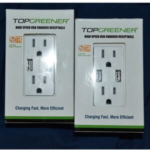 Lot of 2 NEW TopGreener High Speed USB Charger Receptacles